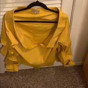 Mustard Off-Shoulder Ruffle Sleeve Shirt